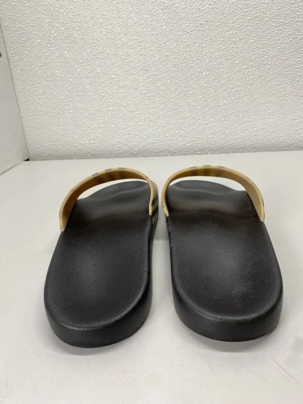 Burberry Mens Furley Check Slide Sandals Size 8/EU 41 Arcive Beige